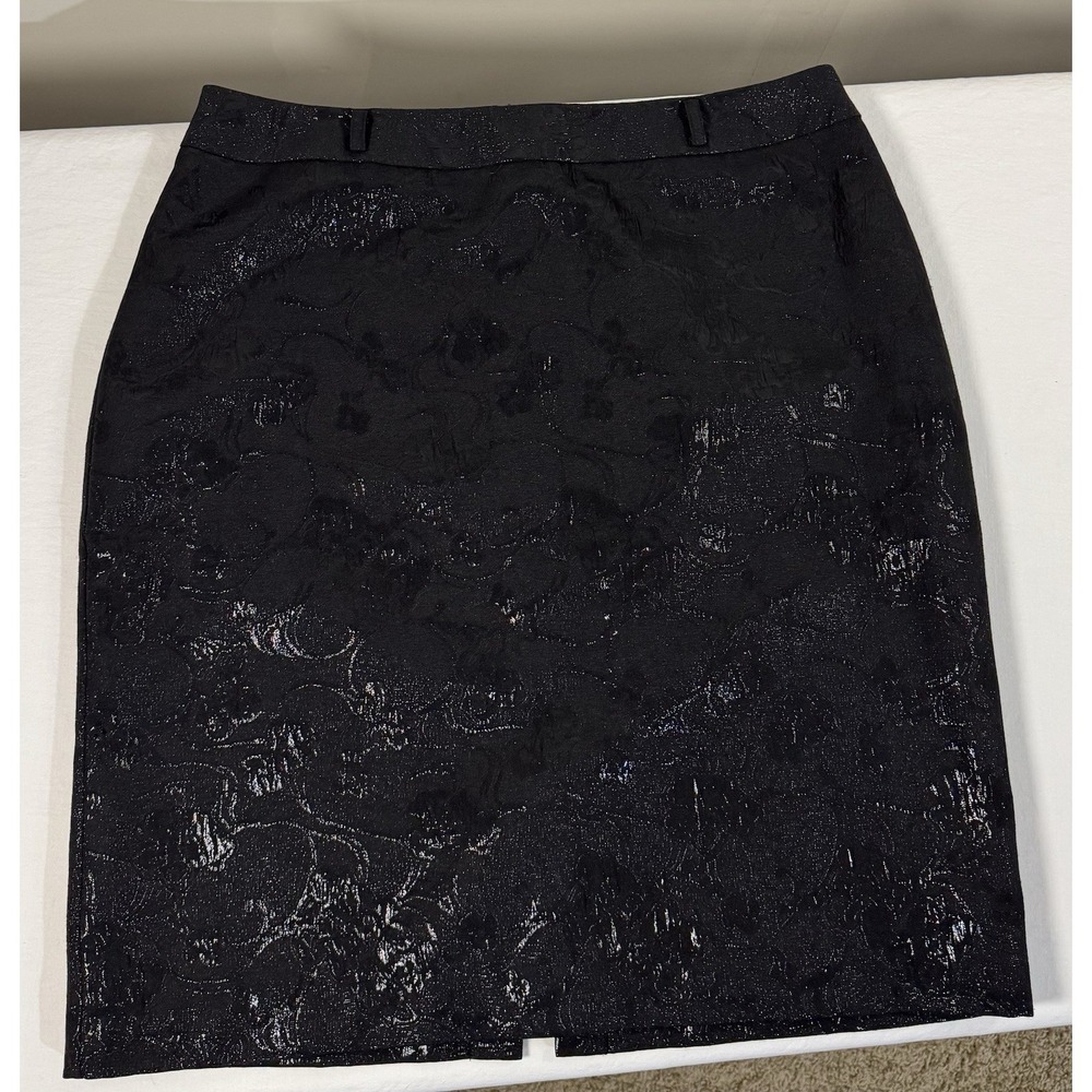 Worthington Pencil Skirt Zip Hook Embossed Black Lined Size 14